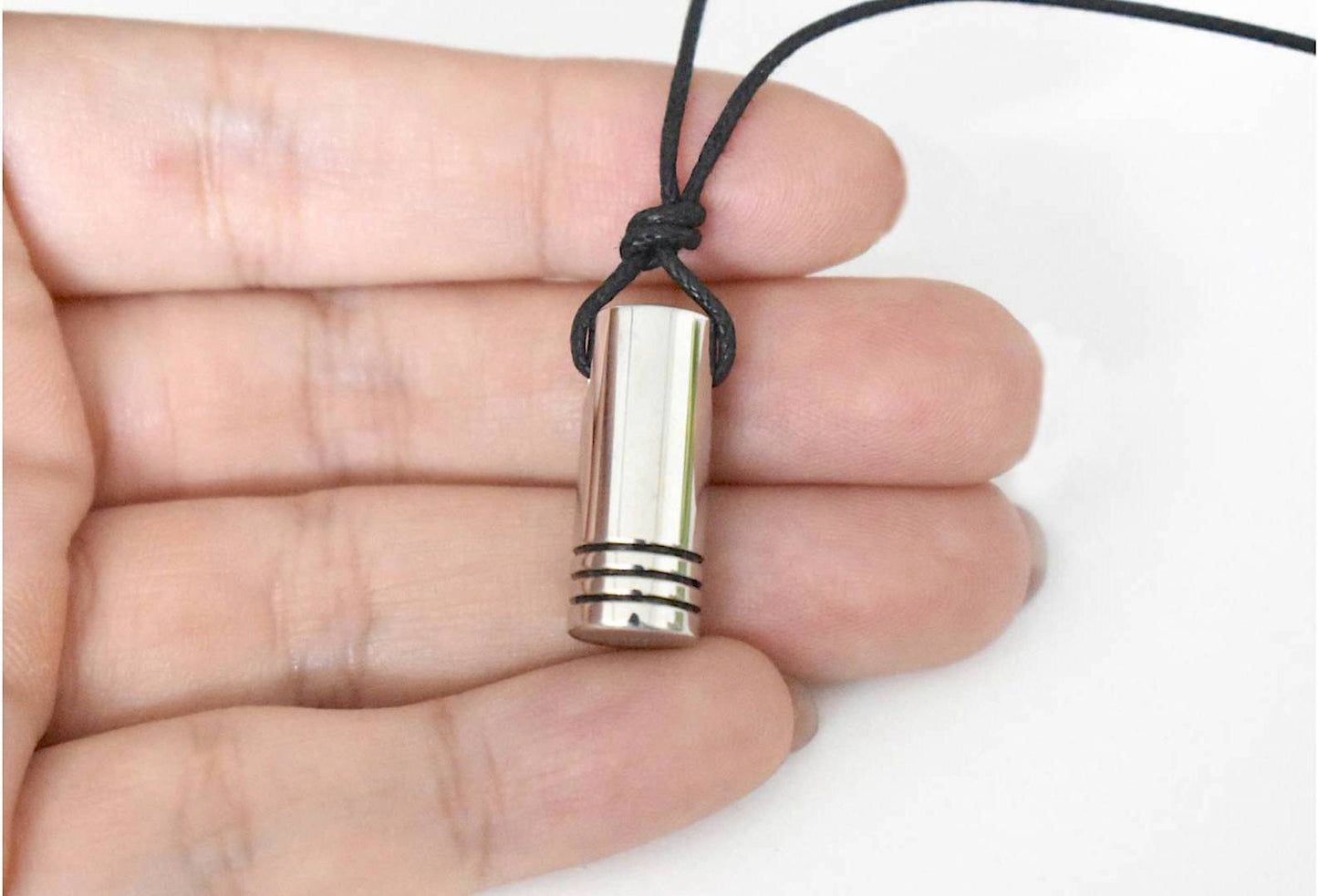 Stainless Steel Sleek Metallic Cylinder Unisex Necklace Pendant Jewelry