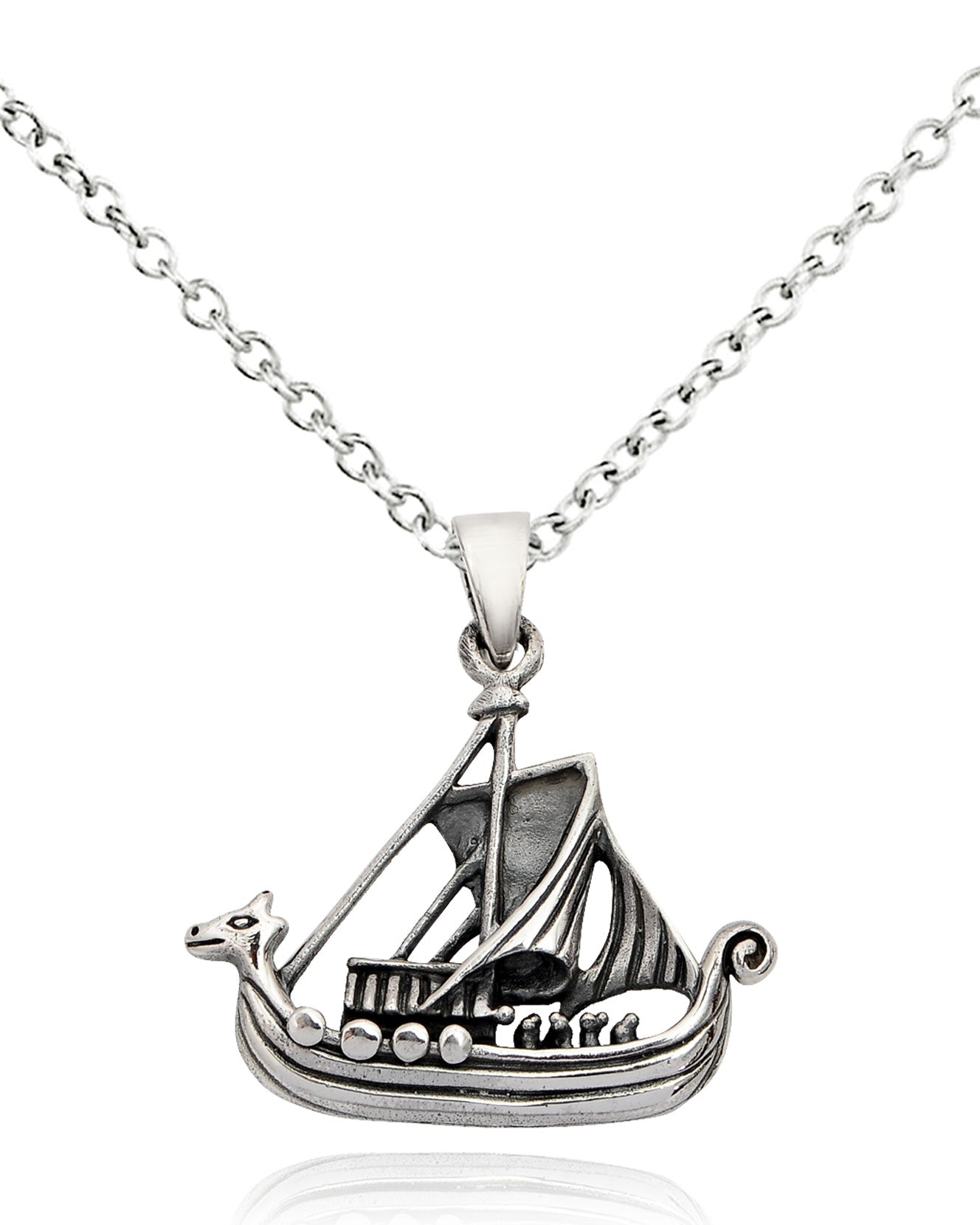 Viking Boat 92.5 Sterling Silver Gold Brass Charm Necklace Pendant Jewelry