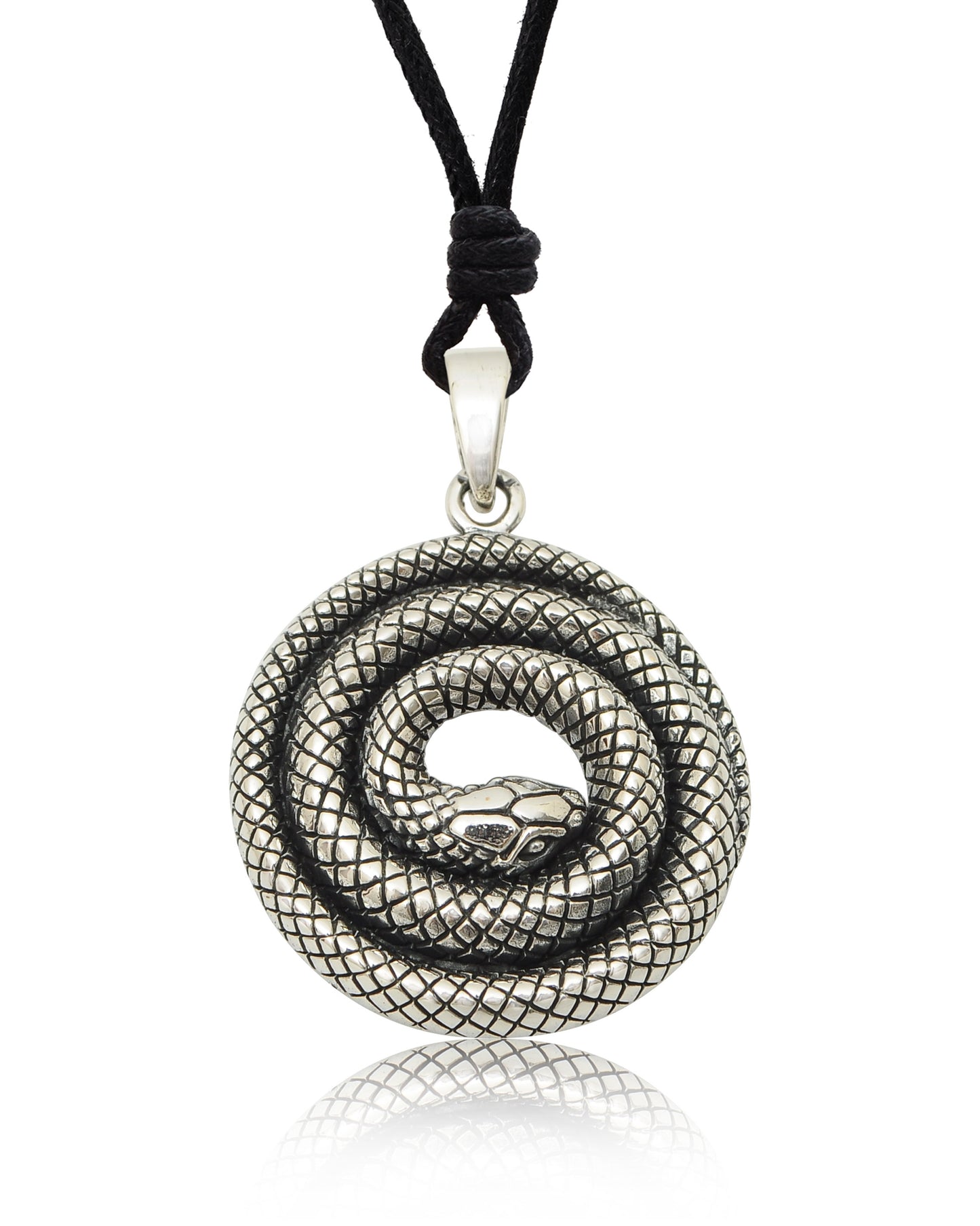 Snake Lying In Circle 92.5 Sterling Silver Gold Brass Charm Necklace Pendant Jewelry