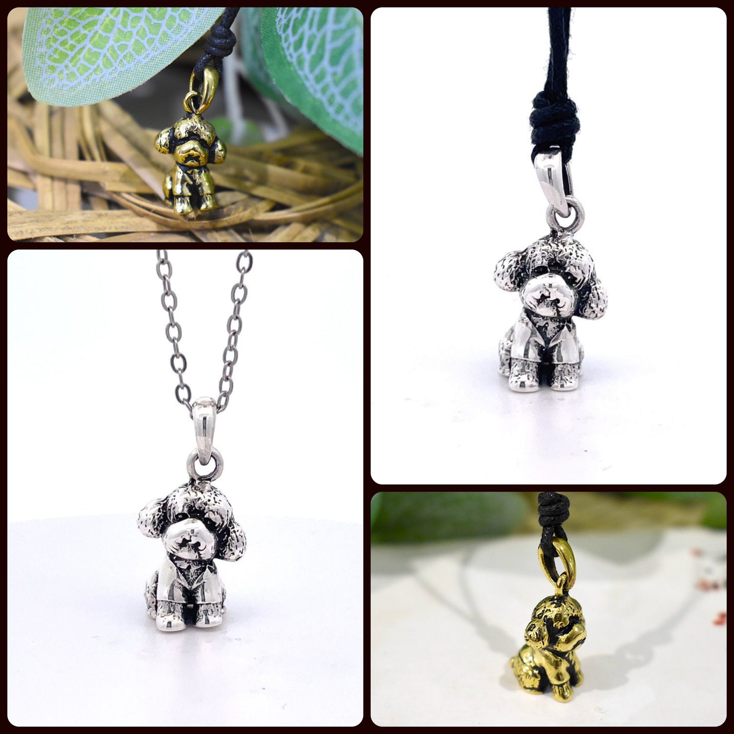 Vintage Cute Teddy Dog Pendant Sterling Silver Gold Brass Pendant Necklace