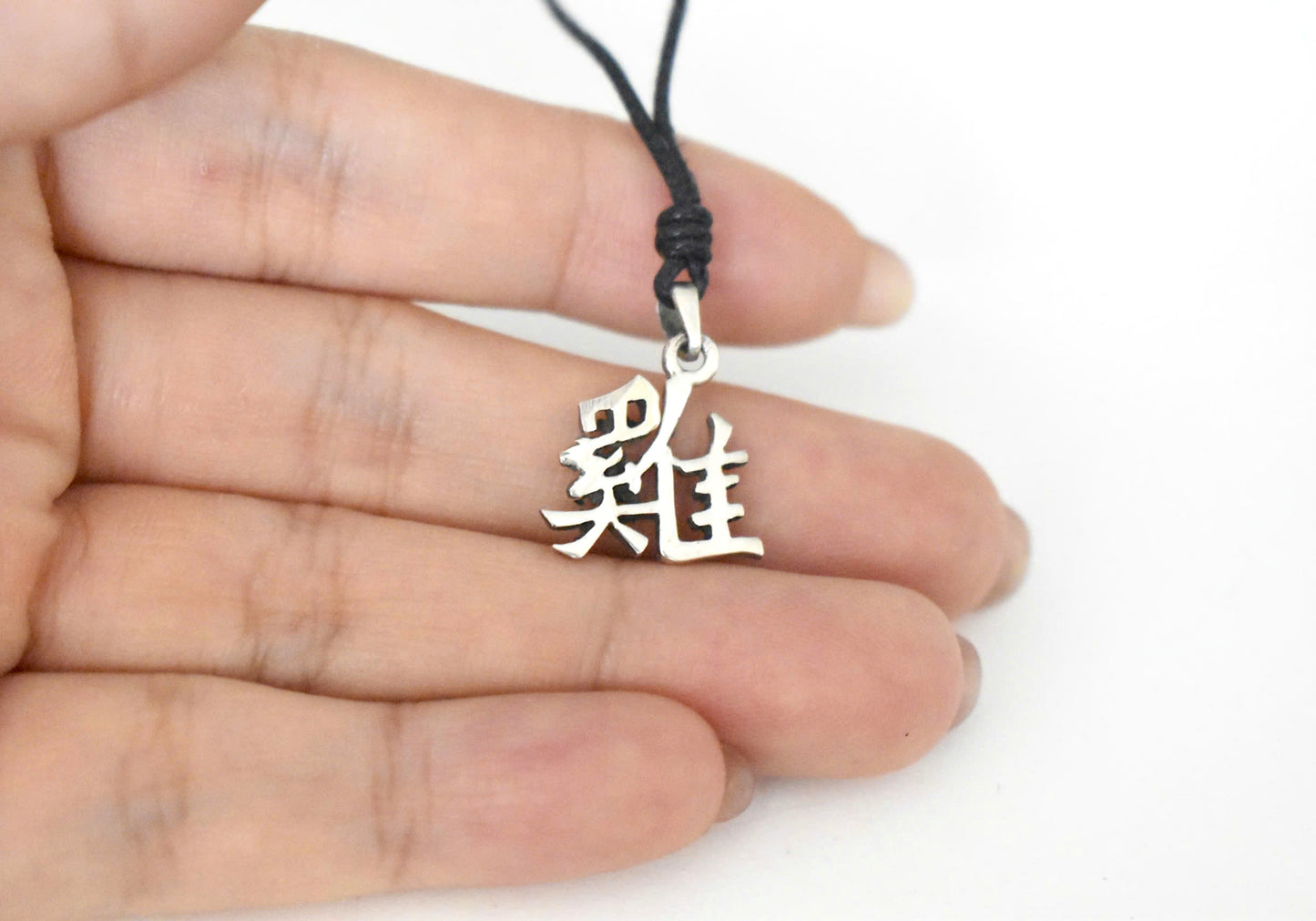 Zodiac Chinese Text Sterling Silver Charm Necklace Pendant Jewelry