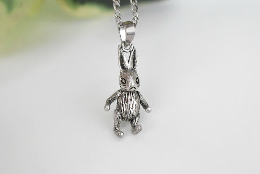 Charming Vintage Sterling Silver Articulated Easter Bunny Pendant Necklace