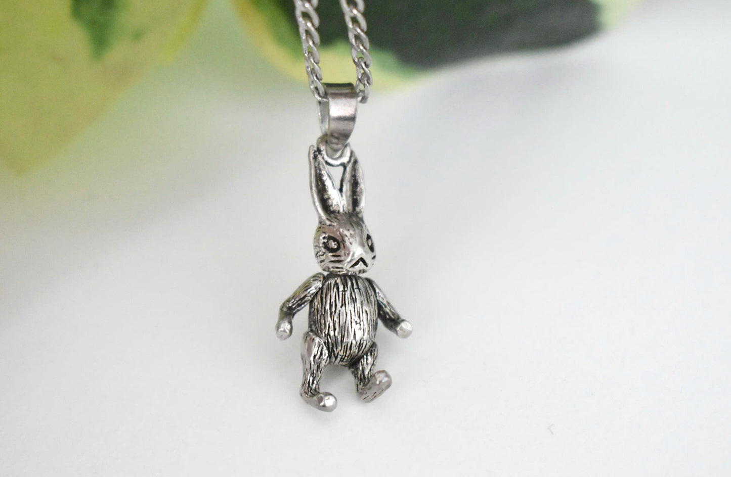 Charming Vintage Sterling Silver Articulated Easter Bunny Pendant Necklace