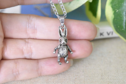 Charming Vintage Sterling Silver Articulated Easter Bunny Pendant Necklace