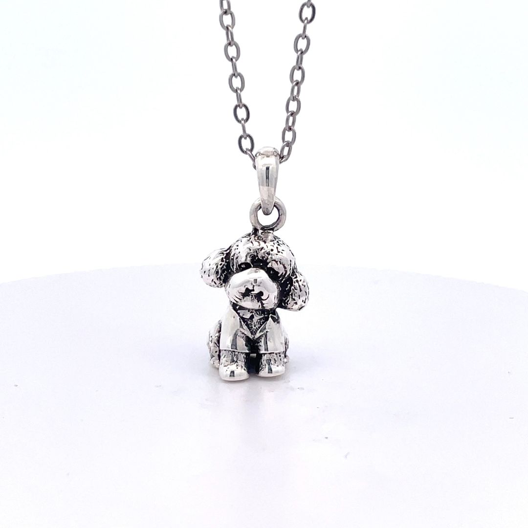 Vintage Cute Teddy Dog Pendant Sterling Silver Gold Brass Pendant Necklace