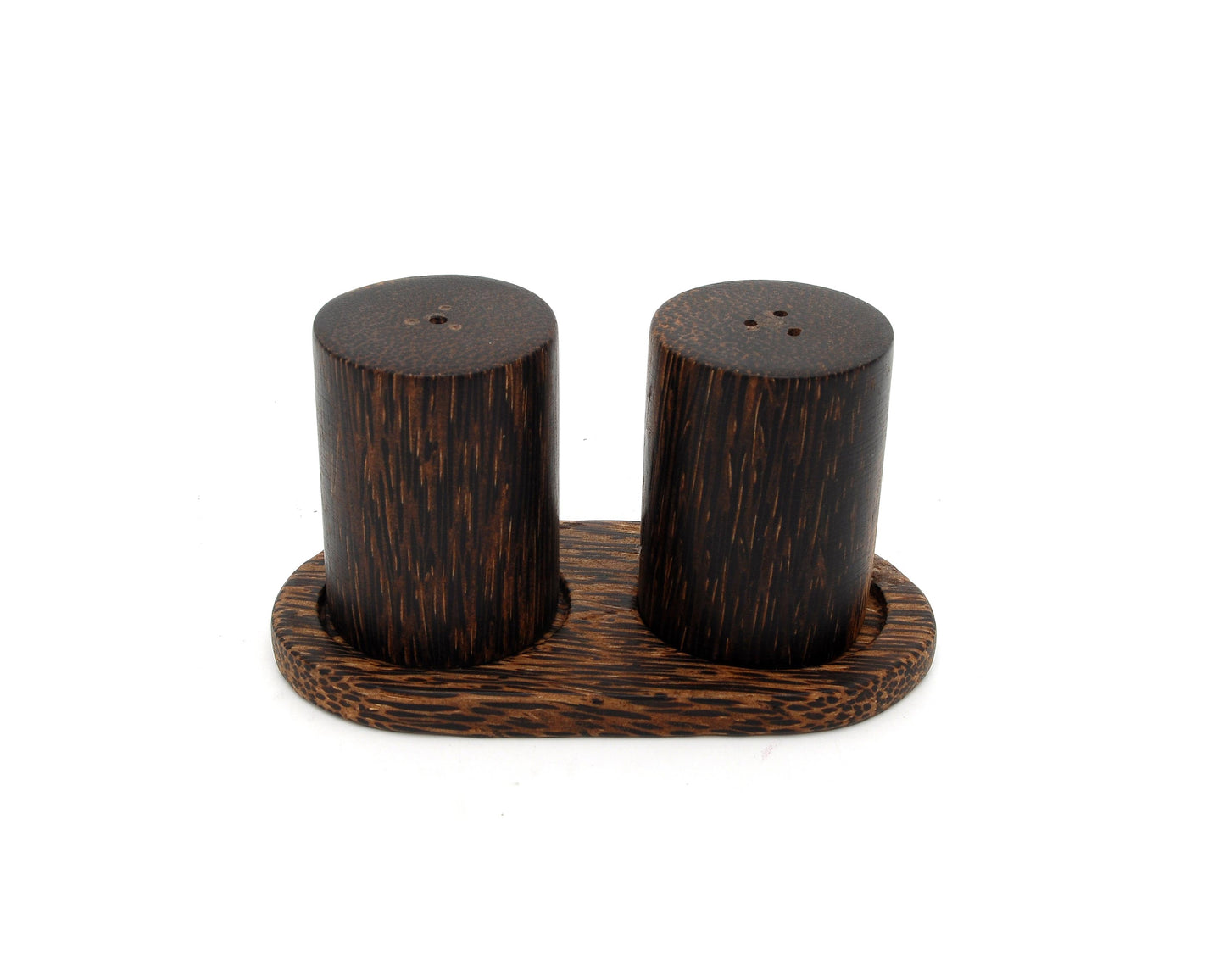 Handmade Natural Set of Palm Wood Salt & Pepper Shakers Box Containers White Mother of Pearl Inlay