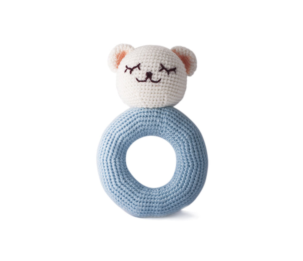 White-Blue Bear, Baby toy Handmade Amigurumi Stuffed Toy Knit Crochet Doll VAC