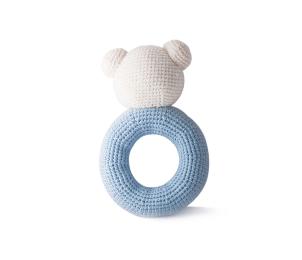 White-Blue Bear, Baby toy Handmade Amigurumi Stuffed Toy Knit Crochet Doll VAC