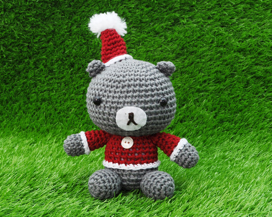 Chirstmas Bear Handmade Amigurumi Stuffed Toy Knit Crochet Doll VAC