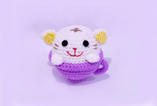 Cat Relaxing In A Tea Cup Handmade Amigurumi Stuffed Toy Knit Crochet Doll VAC