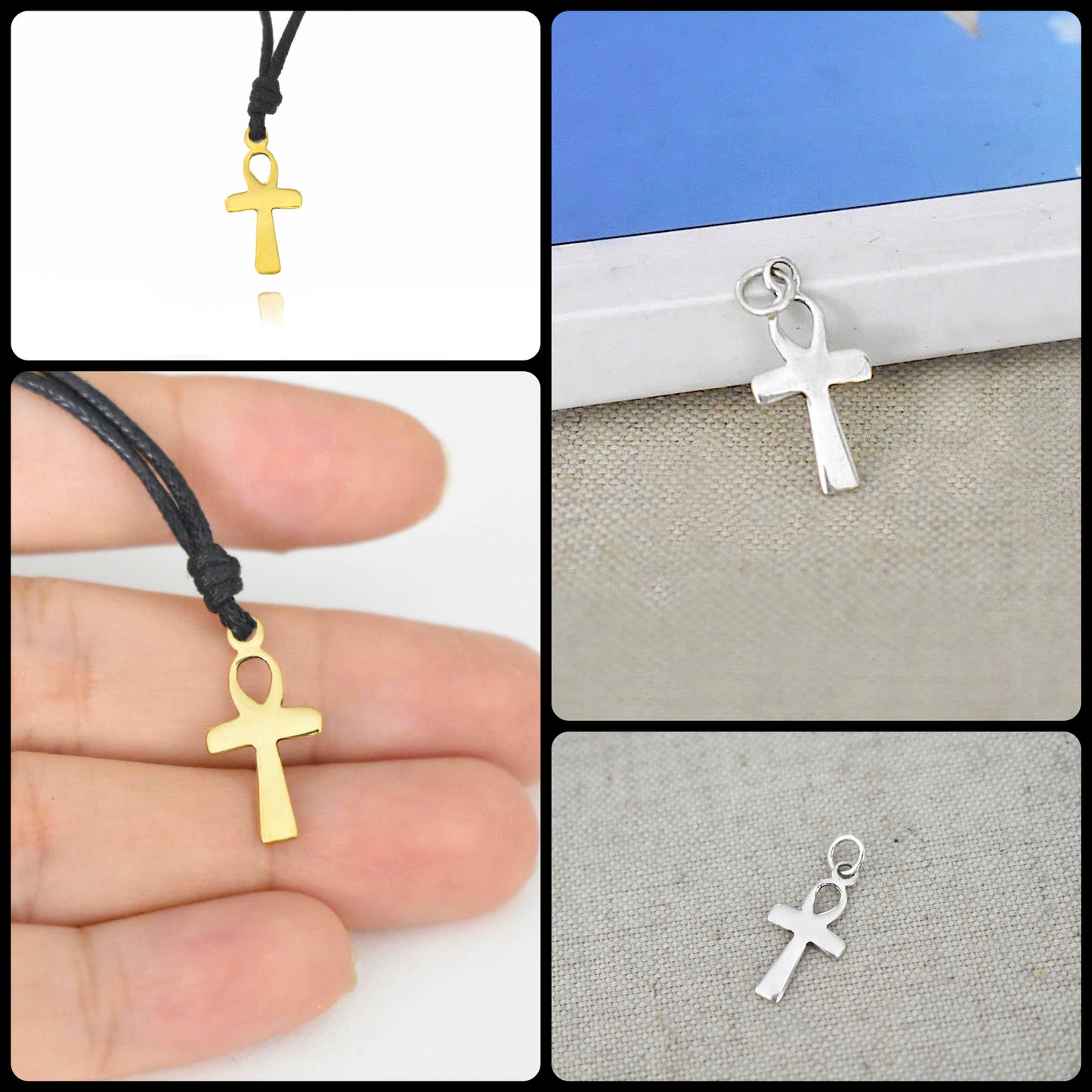 Egyptian Ankh Key 92.5 Sterling Silver Gold Brass Necklace Pendant Jewelry