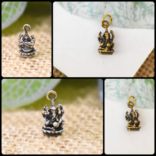 Ganesh Hindu Elephant God 92.5 Sterling Silver Brass Necklace Pendant Jewelry