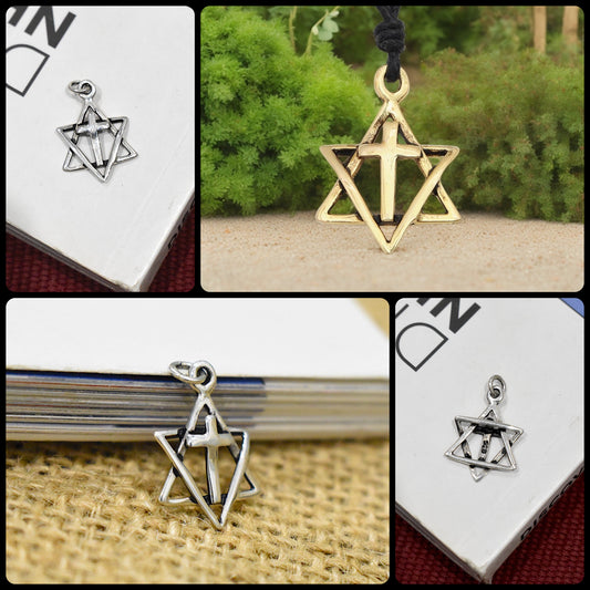 Jewish Jesus Star of David 92.5 Sterling Silver Gold Brass Necklace Pendant Jewelry