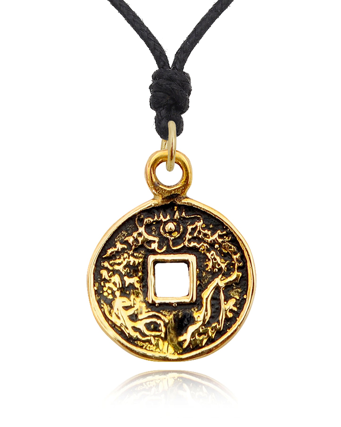 I Ching Coin Fen Shui Sterling Silver Gold Brass Necklace Pendant Jewelry