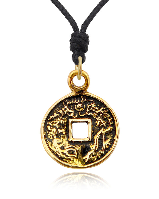 I Ching Coin Fen Shui Sterling Silver Gold Brass Necklace Pendant Jewelry