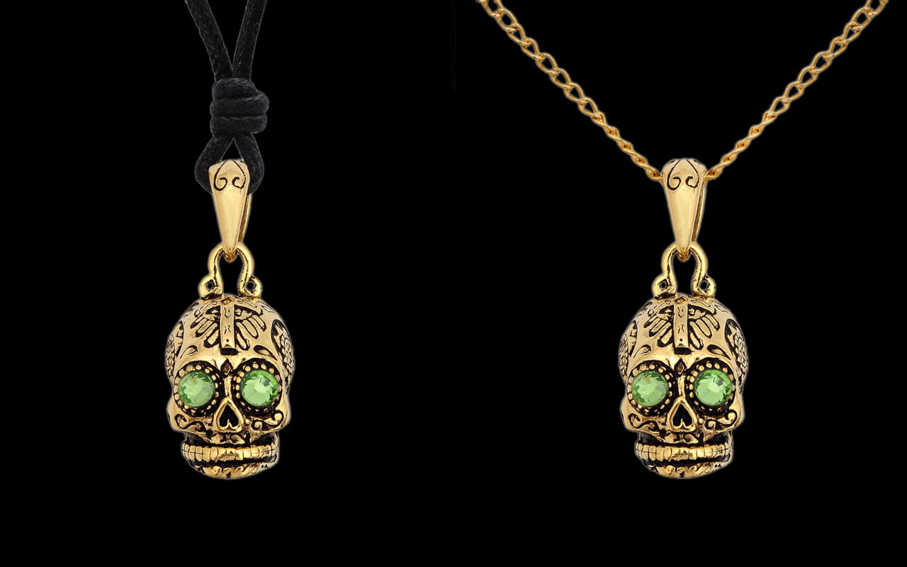 New Mexican Skull Cross Jesus Handmade Gold Brass Necklace Pendant Jewelry