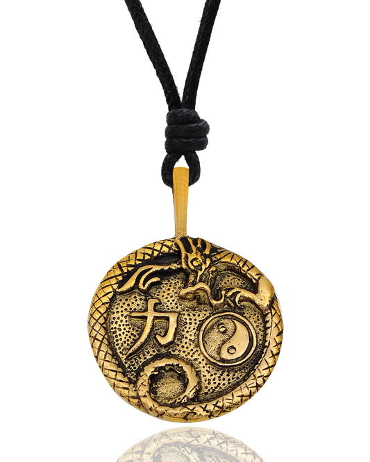 Yin Yang Dragon Silver Pewter Gold Brass Pewter Necklace Pendant Jewelry