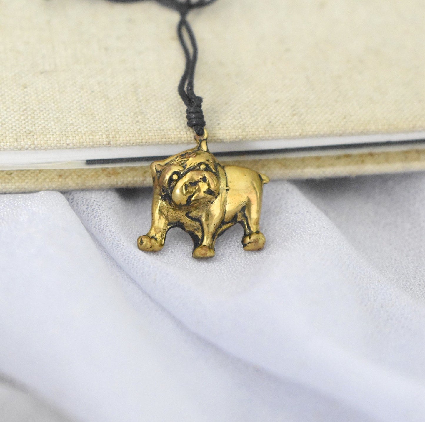 Cute Pug Puppy Gold Brass Charm Necklace Pendant Jewelry