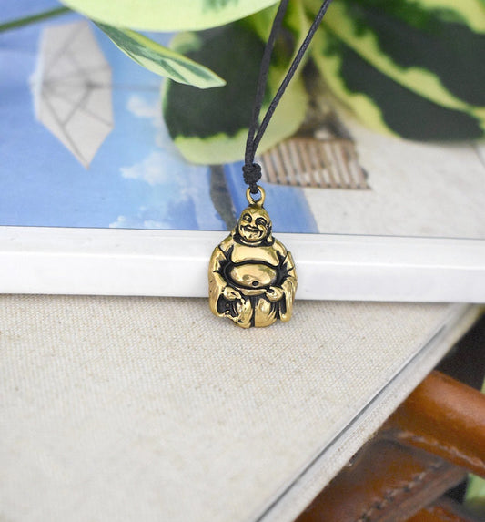 Happy Zen Buddha Handmade Gold Brass Necklace Pendant Jewelry