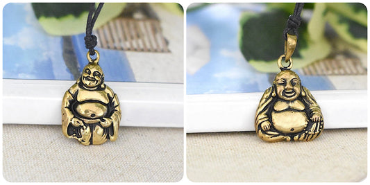 Happy Zen Buddha Handmade Gold Brass Necklace Pendant Jewelry