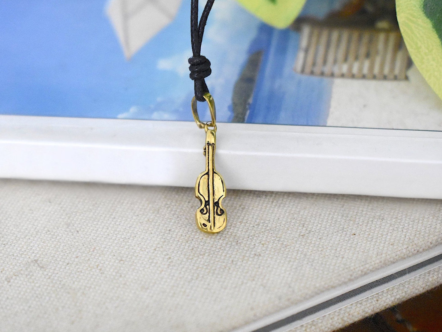 Cute Cello Violin Gold Brass Charm Necklace Pendant Jewelry