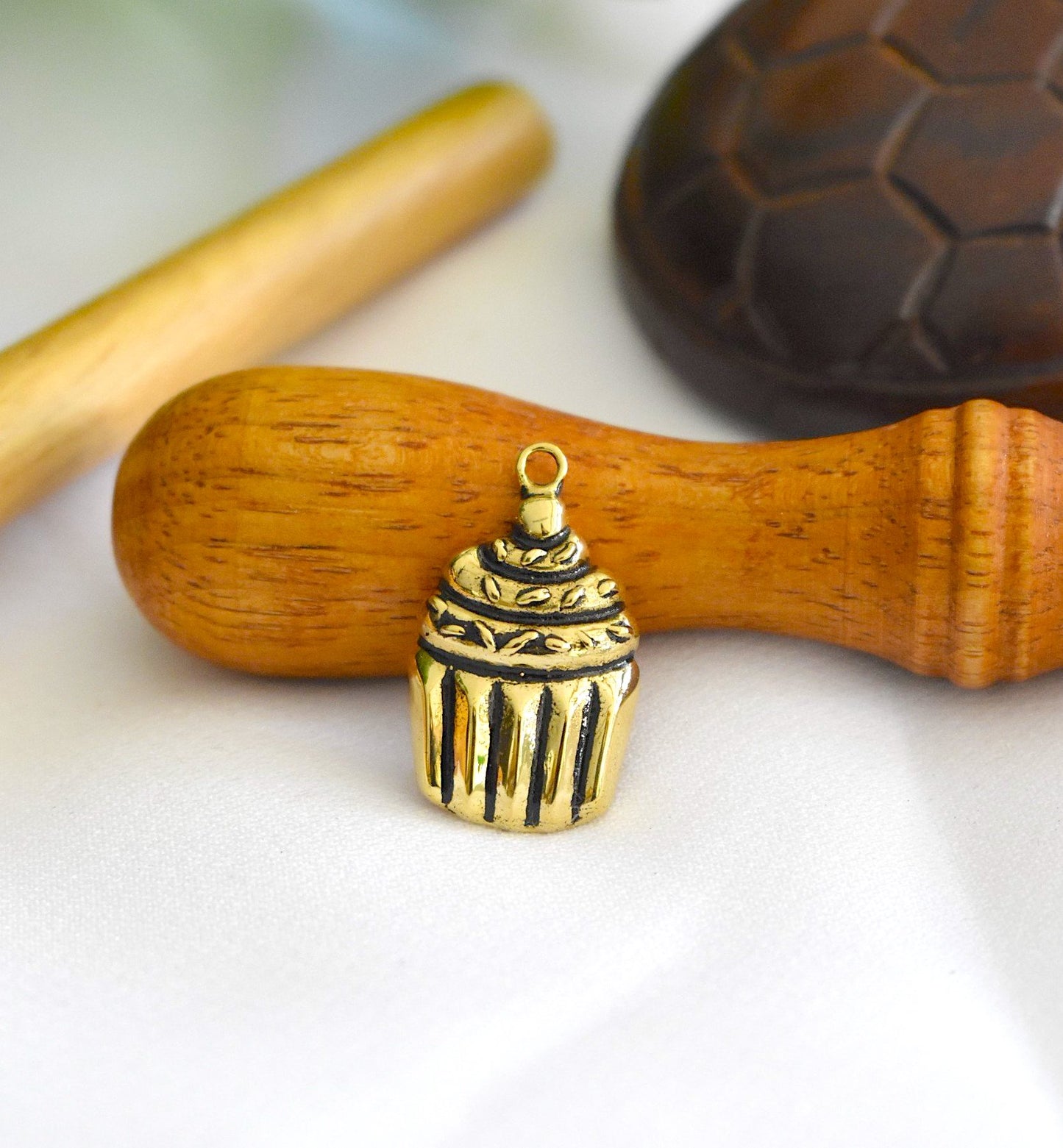 Cupcake Dessert Handmade Gold Brass Necklace Pendant Jewelry