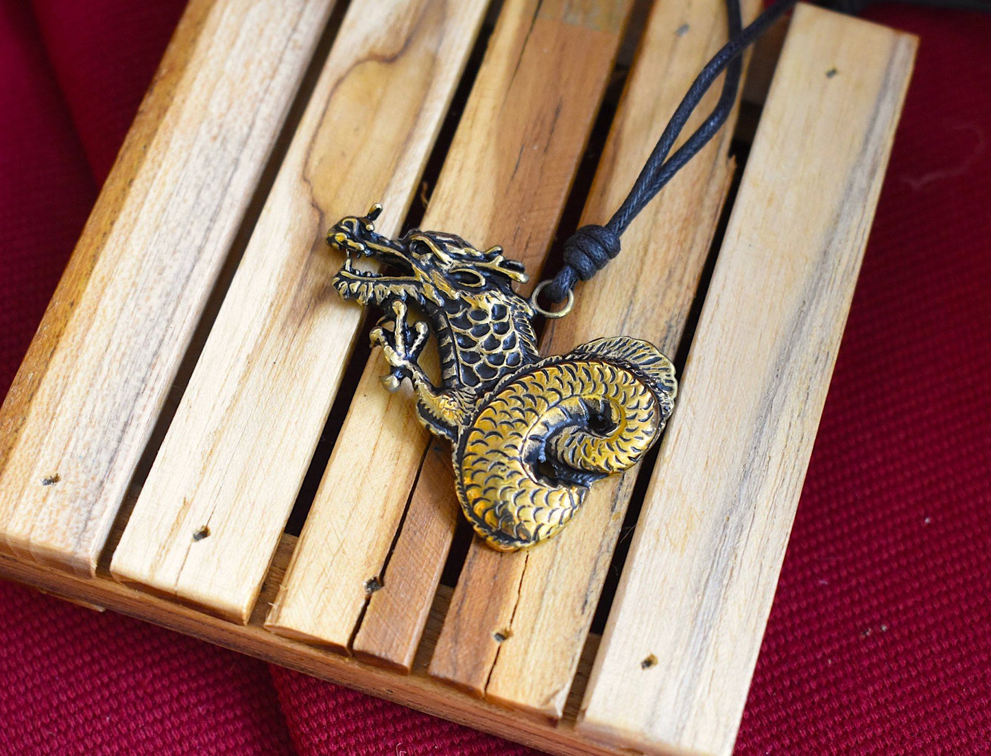 Spiral Tail Dragon Silver Pewter Gold Brass Charm  Necklace Pendant Jewelry