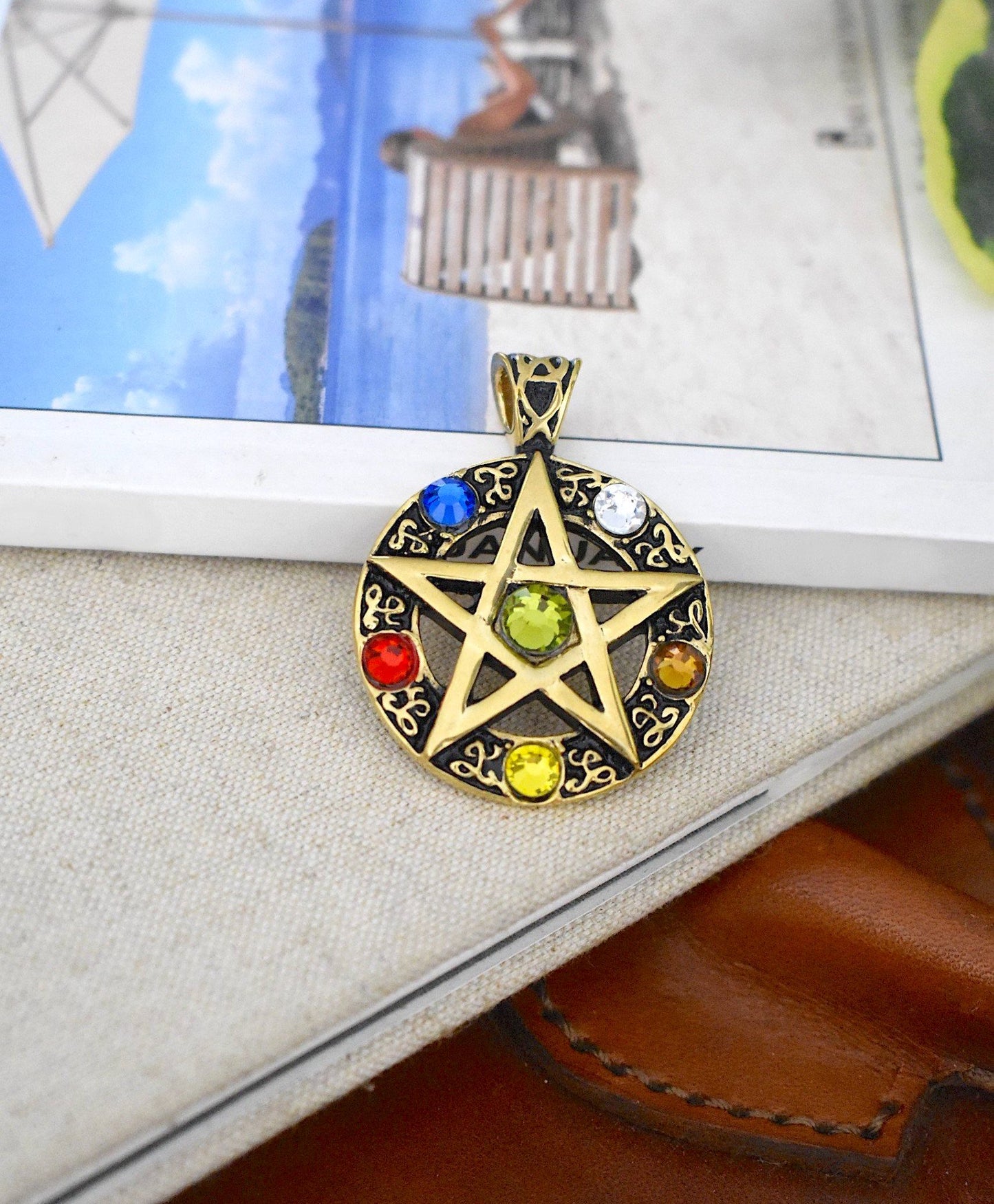 Color Pentagram Silver Pewter Gold Brass Charm Necklace Pendant Jewelry