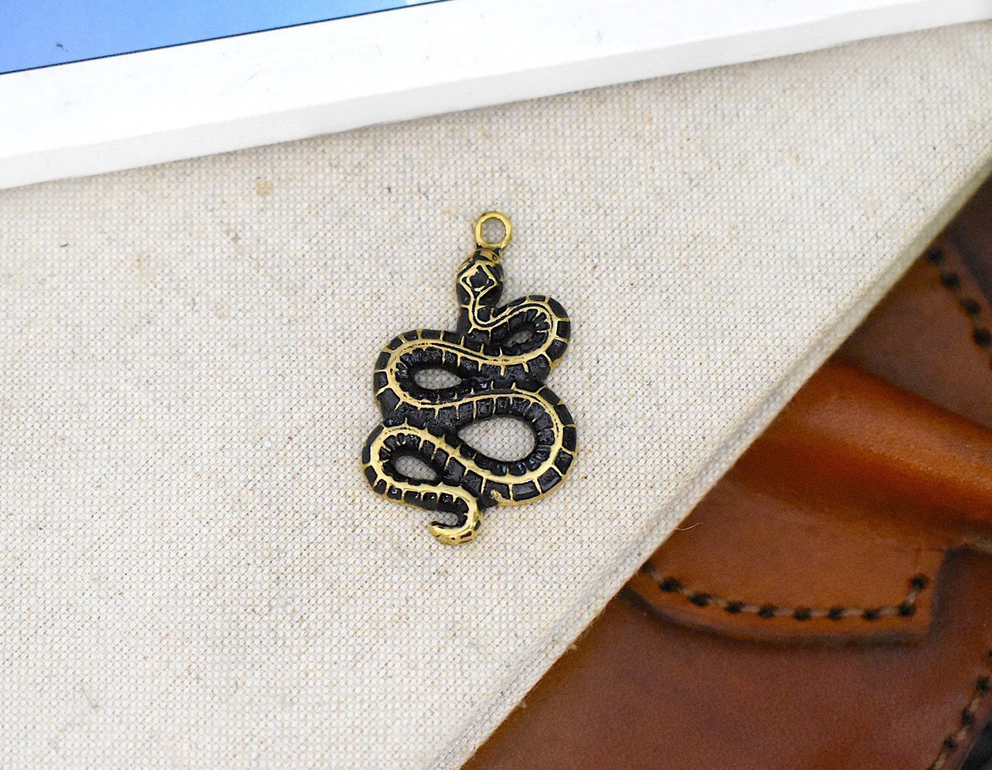 Long Snake Gold Brass Charm Necklace Pendant Jewelry