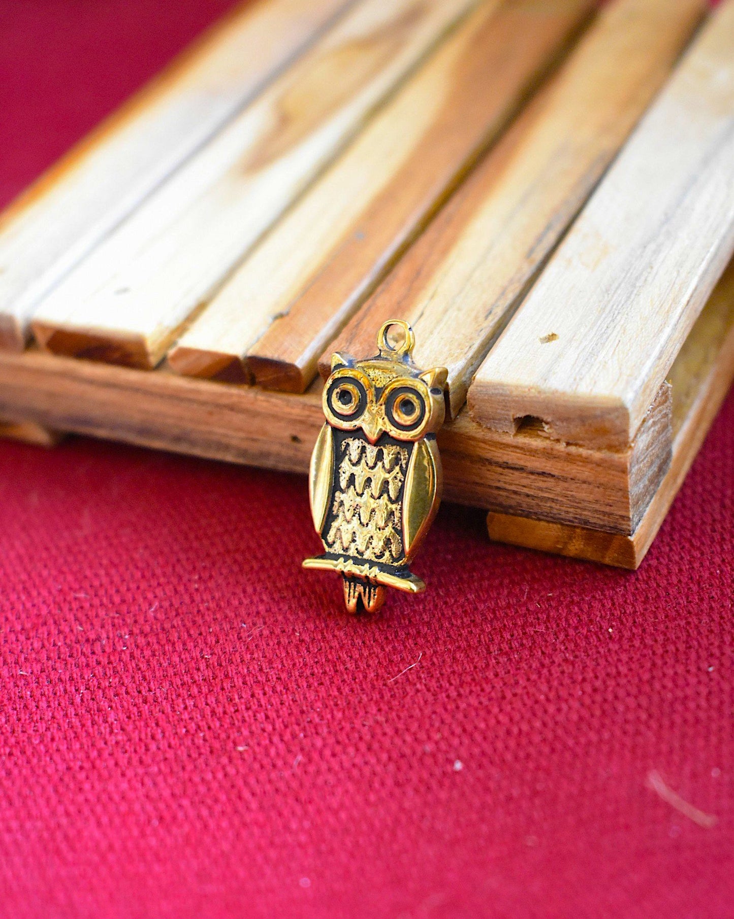 Unique Owl Bird Handmade Gold Brass Necklace Pendant Jewelry