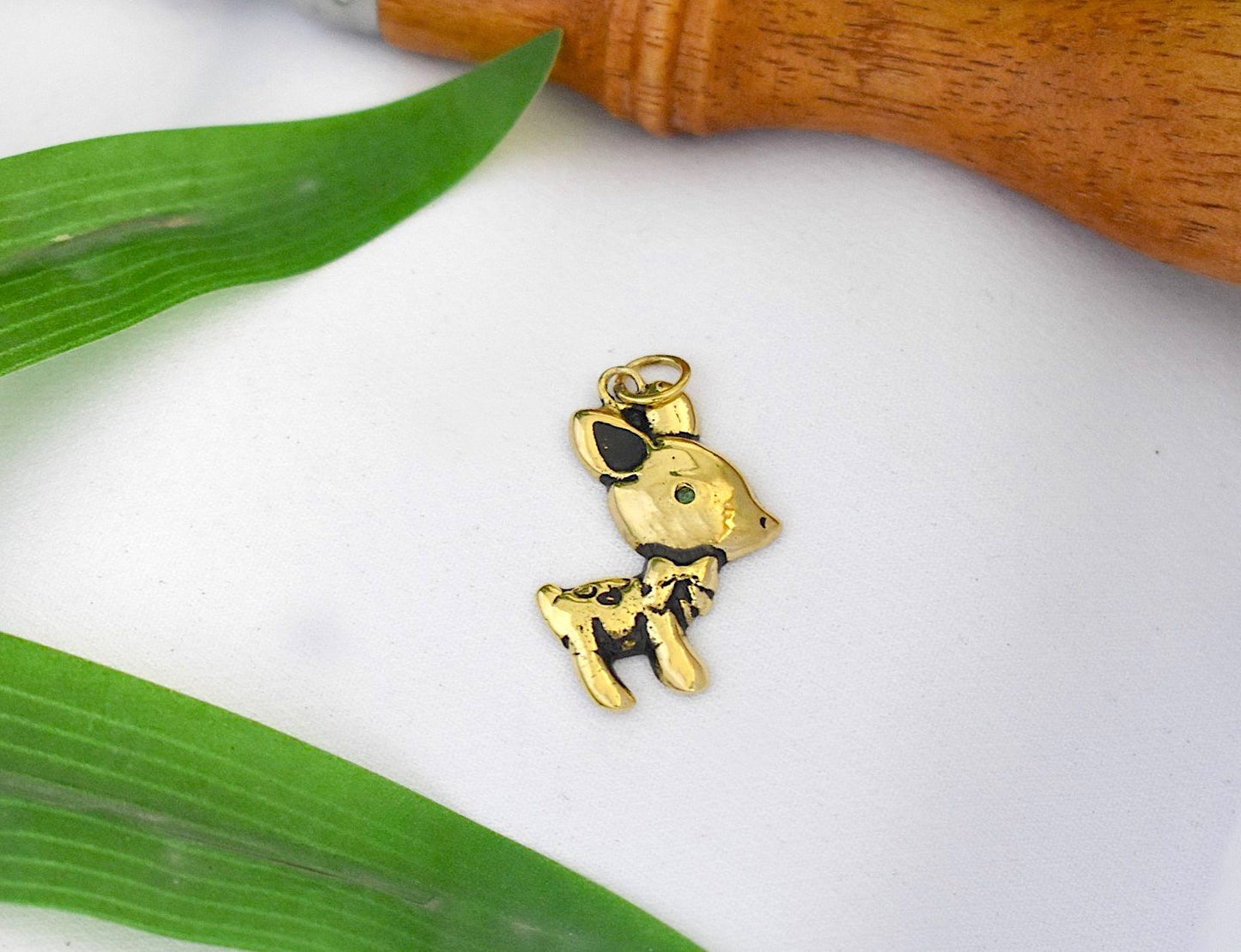 Fawn Baby Deer Gold Brass Charm Necklace Pendant Jewelry