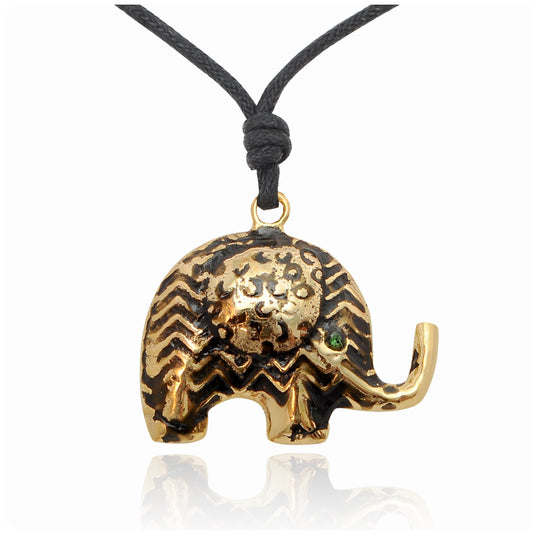 Aztec Elephant Handmade Gold  Brass Necklace Pendant Jewelry