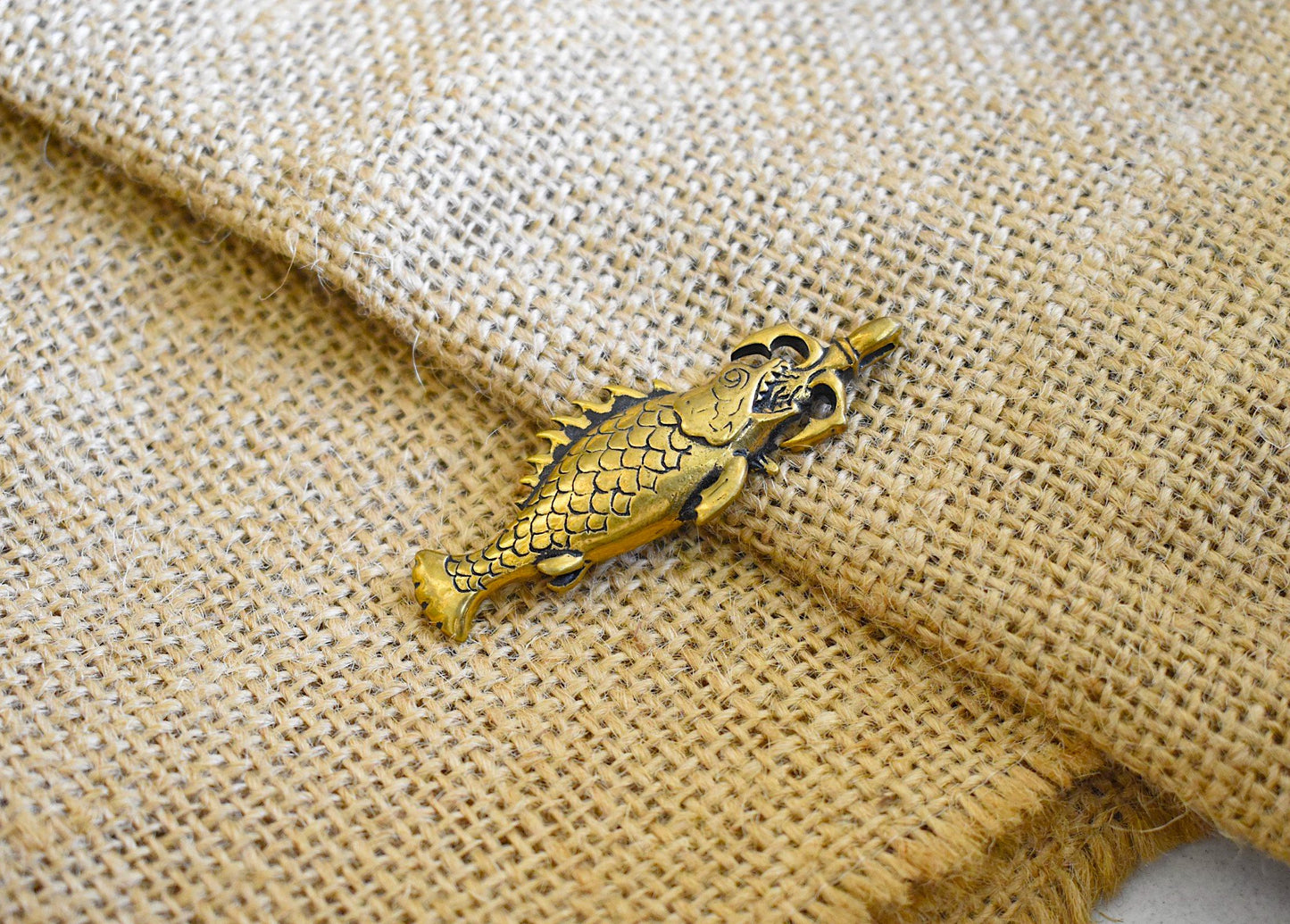 Fish Swallowing Sword Silver Pewter Gold Brass Charm Necklace Pendant Jewelry