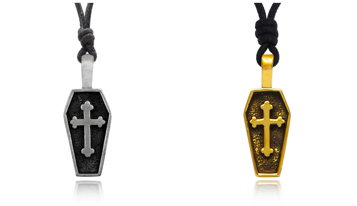 Christian Cross Casket Tomb Silver Pewter Gold Brass Necklace Pendant Jewelry