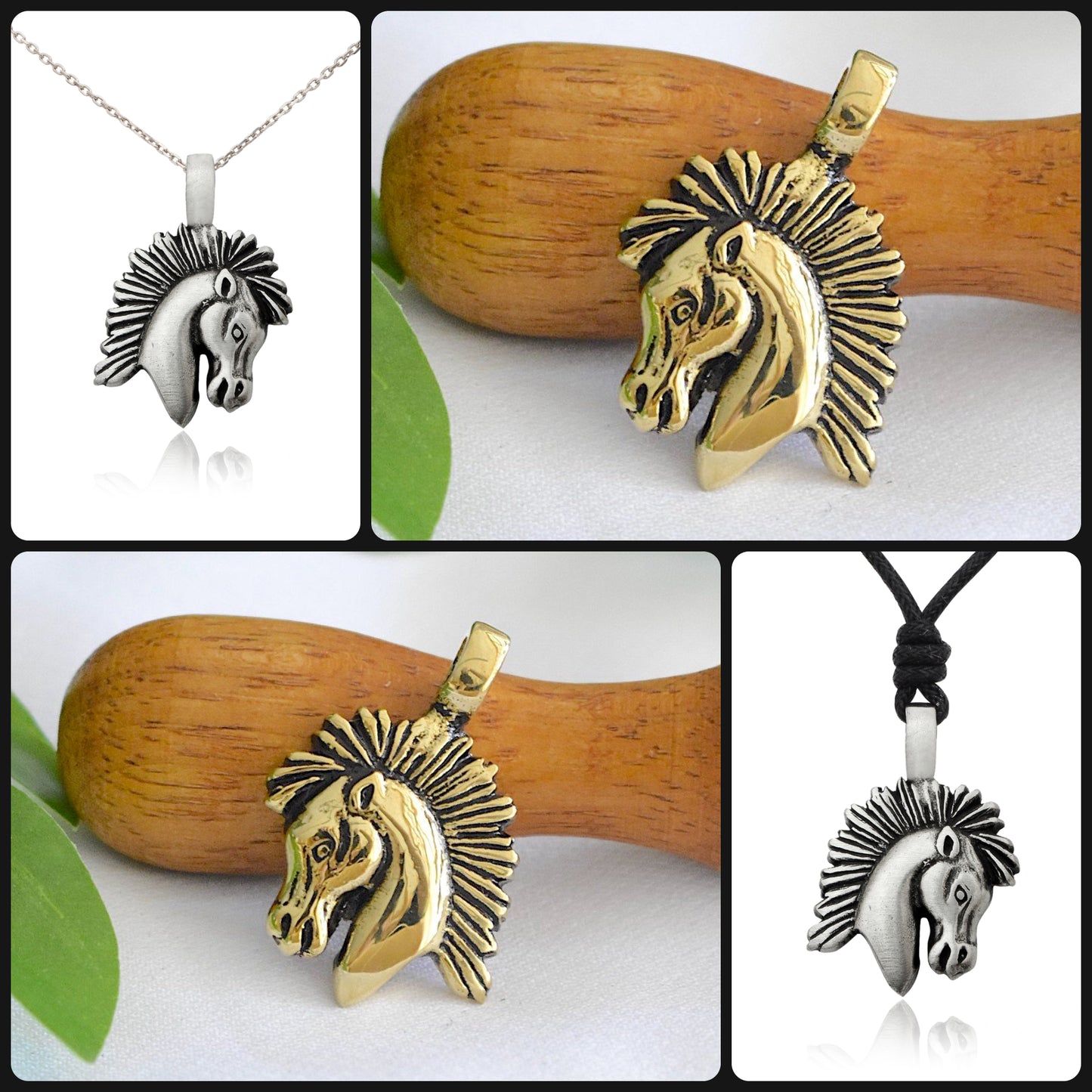 New Horse Head Silver Pewter Gold Brass Necklace Pendant Jewelry