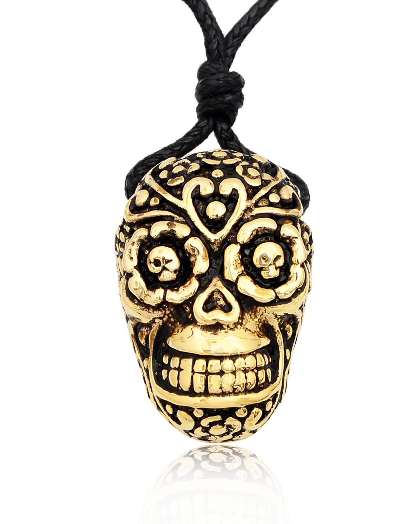 Sugar Skull Handmade Gold Brass Silver Pewter Necklace Pendant Jewelry