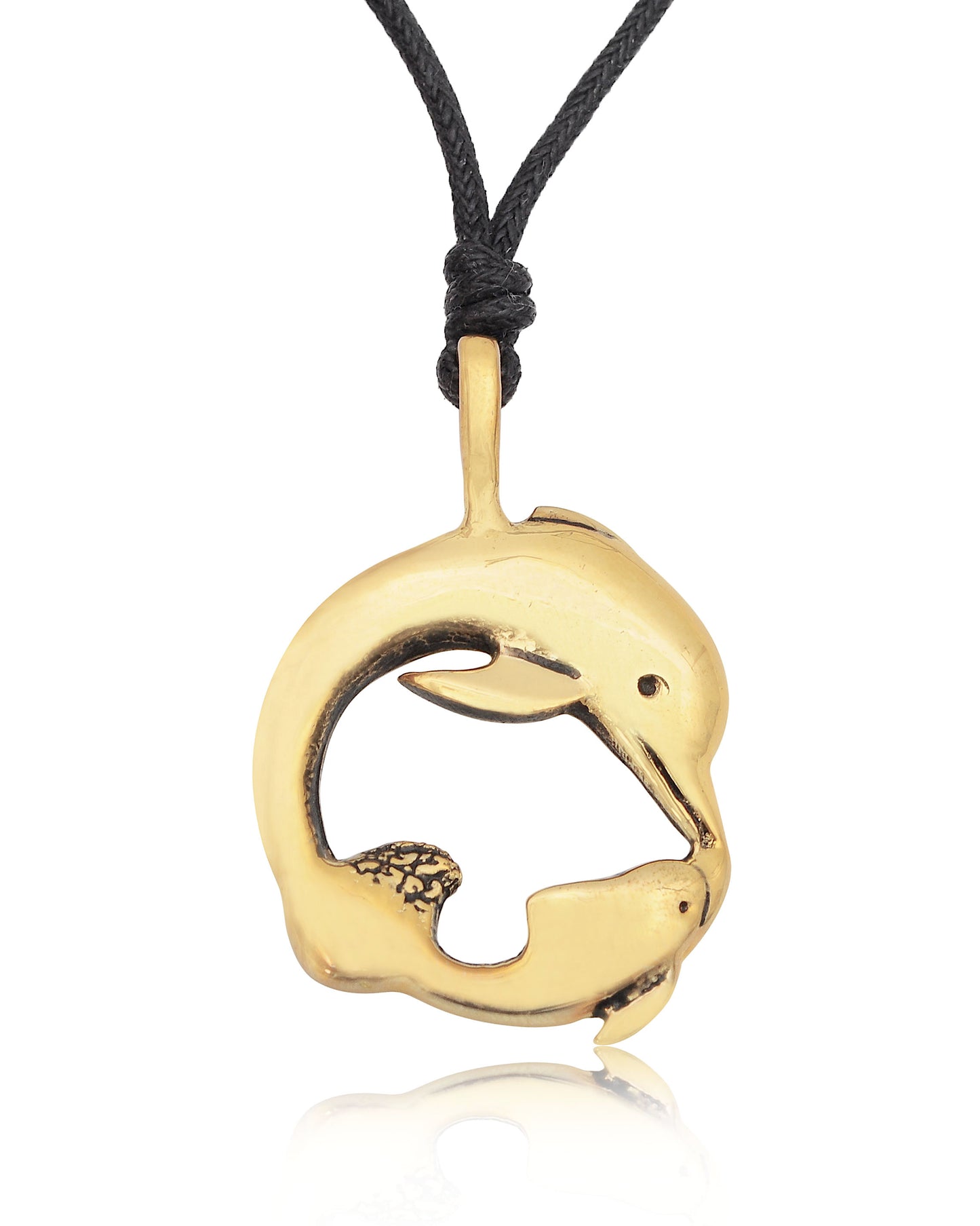 New Love Dolphin Yin Yang Gold Brass Pewter Charm Necklace Pendant Jewelry