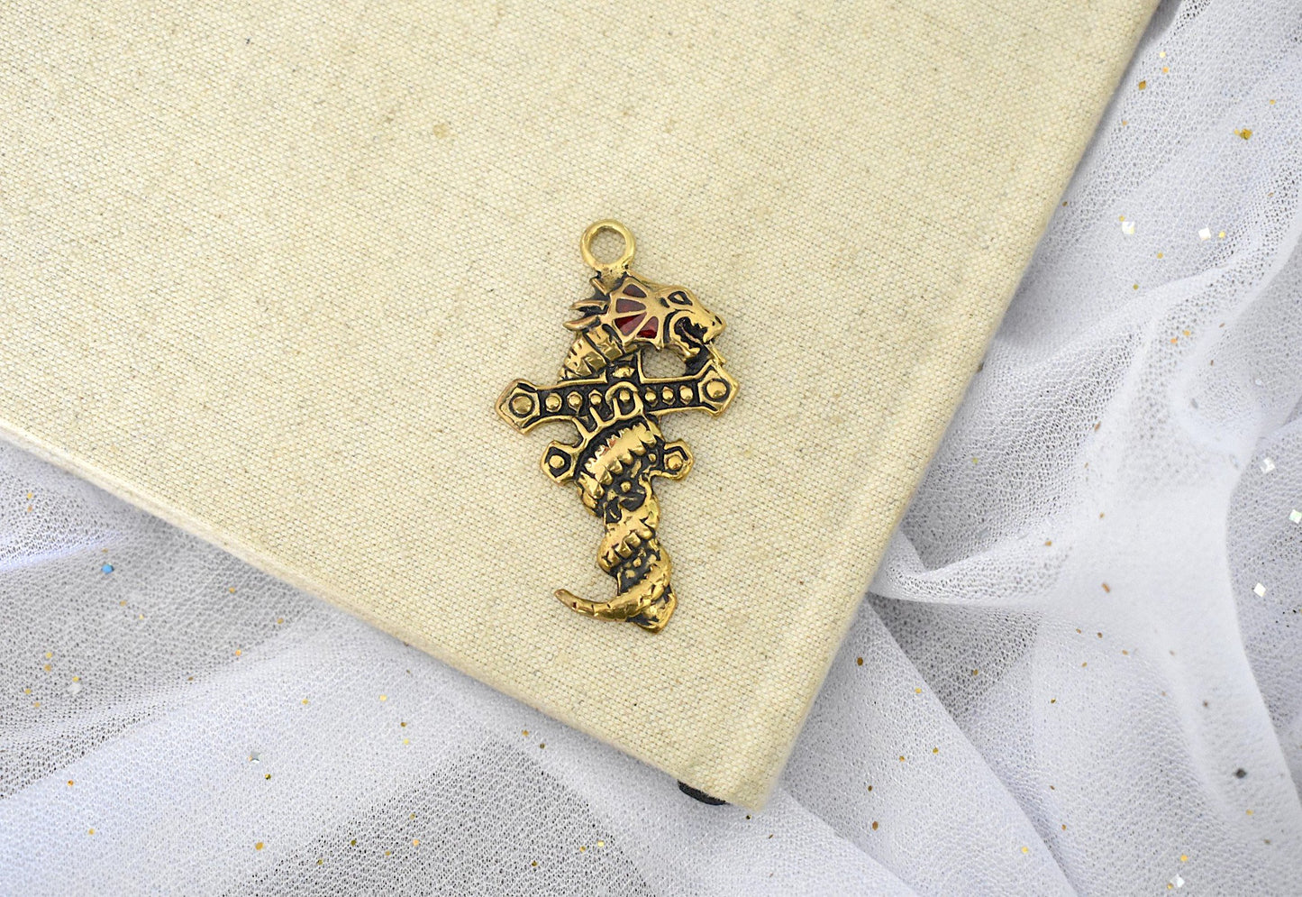 Colorful Dragon Cross Silver Pewter Gold Brass Charm Necklace Pendant Jewelry