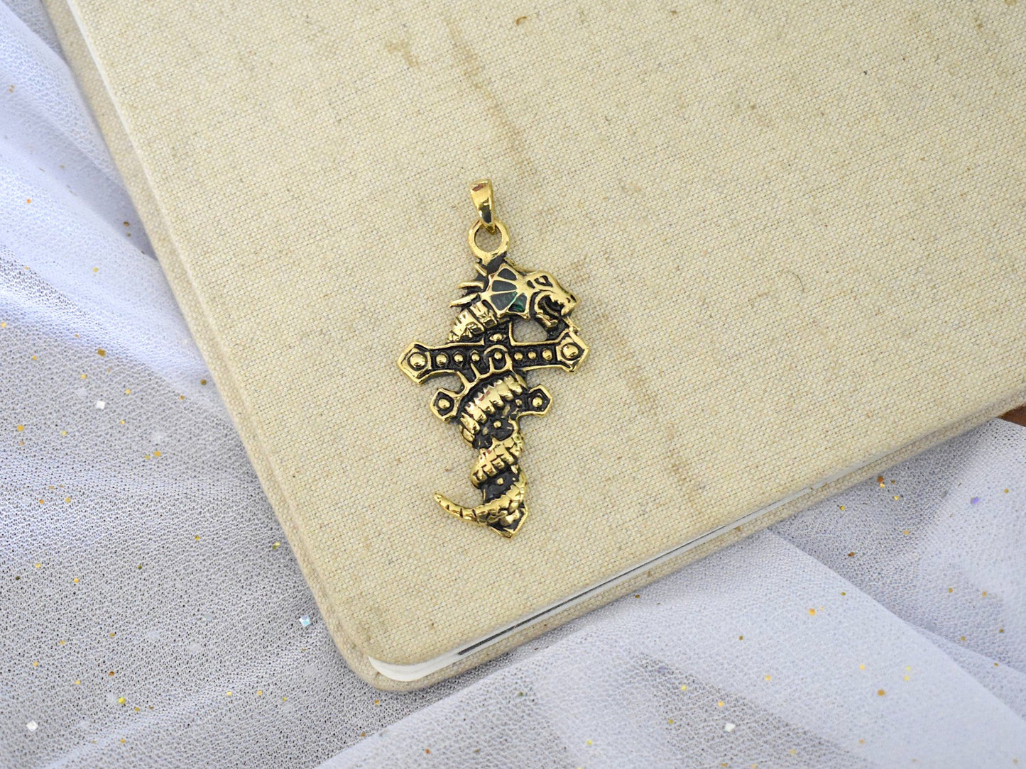 Colorful Dragon Cross Silver Pewter Gold Brass Charm Necklace Pendant Jewelry