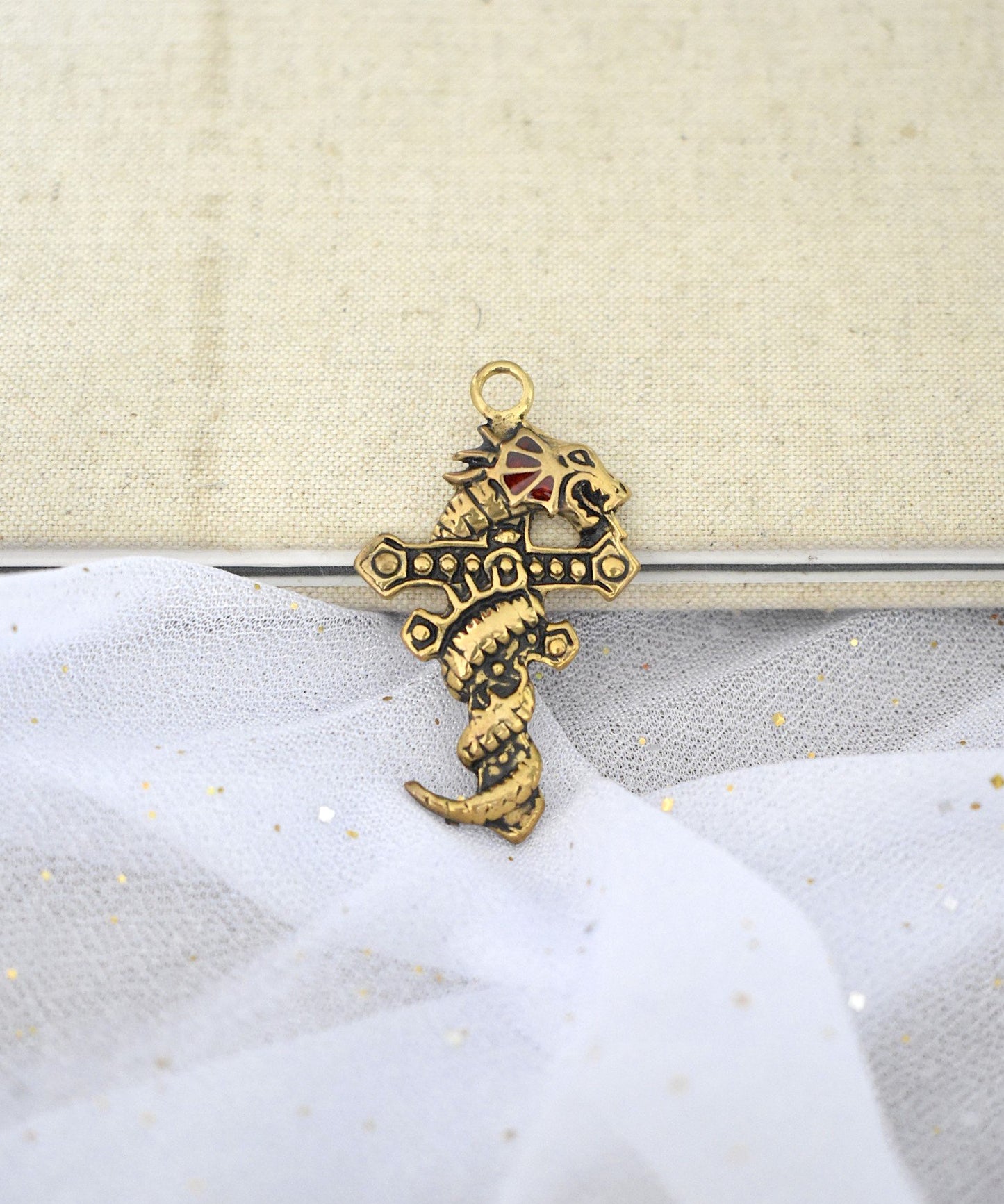 Colorful Dragon Cross Silver Pewter Gold Brass Charm Necklace Pendant Jewelry