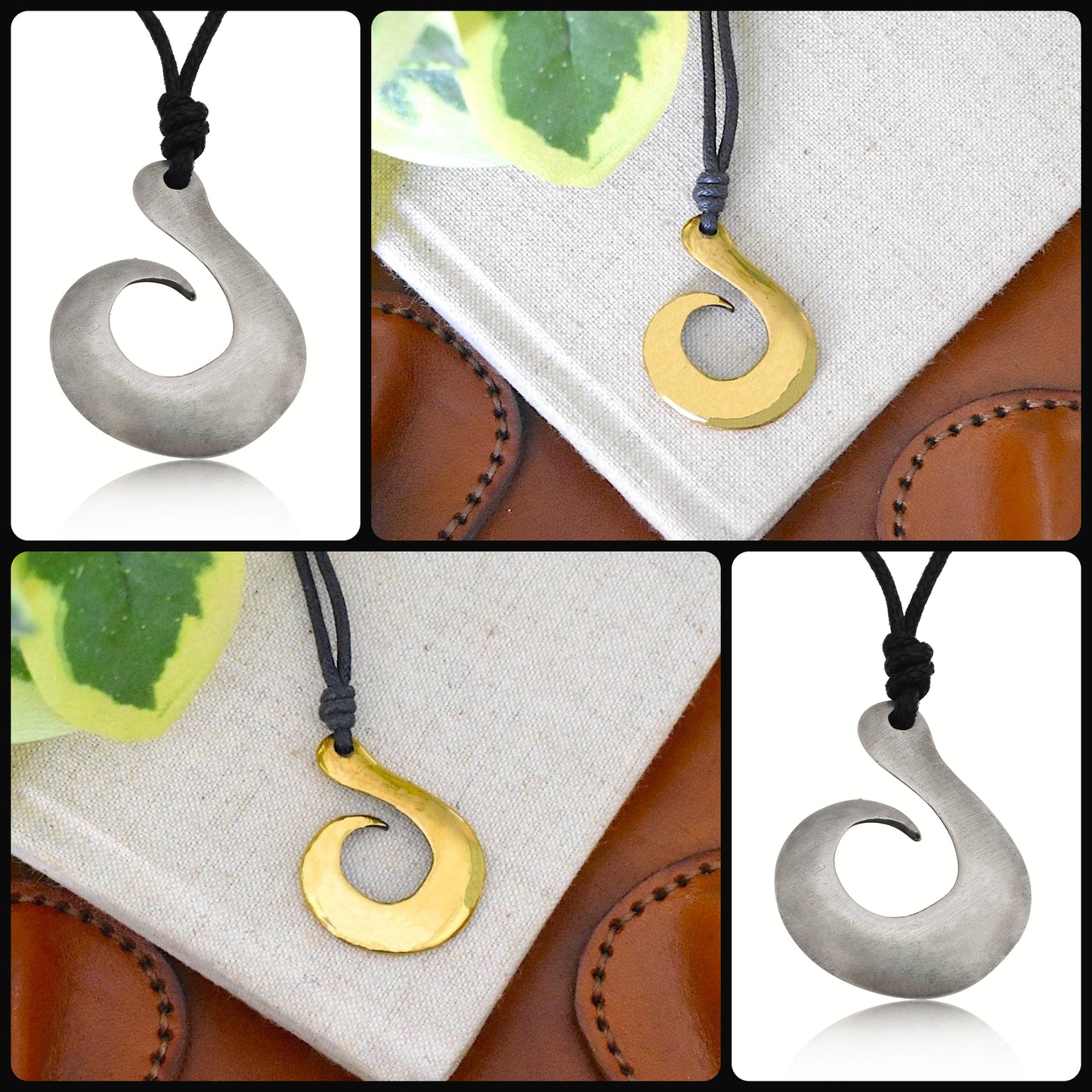 Beautiful Maori Fishing Hook Silver Pewter Gold Brass Necklace Pendant Jewelry