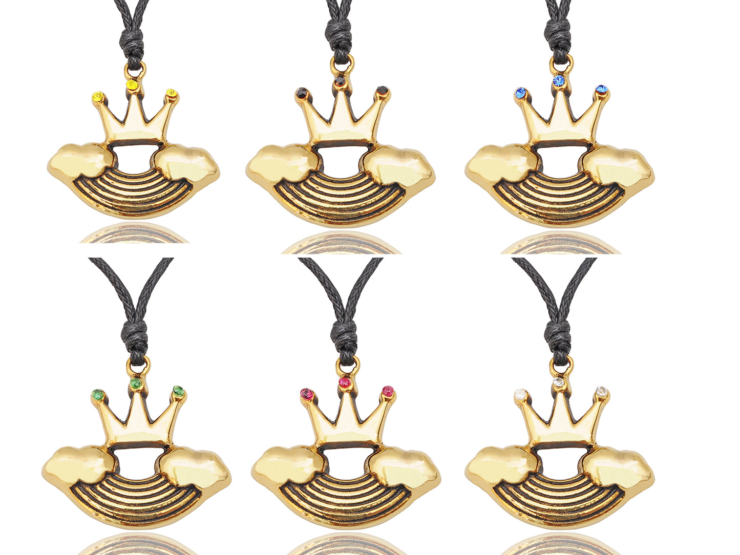 Colorful Rainbow Crown Handmade Gold Brass Necklace Pendant Jewelry