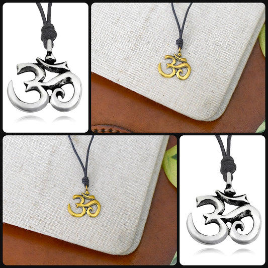 Hindu Om Ohm Yoga Silver Pewter Gold Brass Charm Necklace Pendant Jewelry