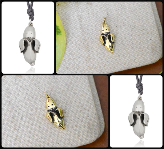 Sad Banana Silver Pewter Gold Brass Charm Necklace Pendant Jewelry