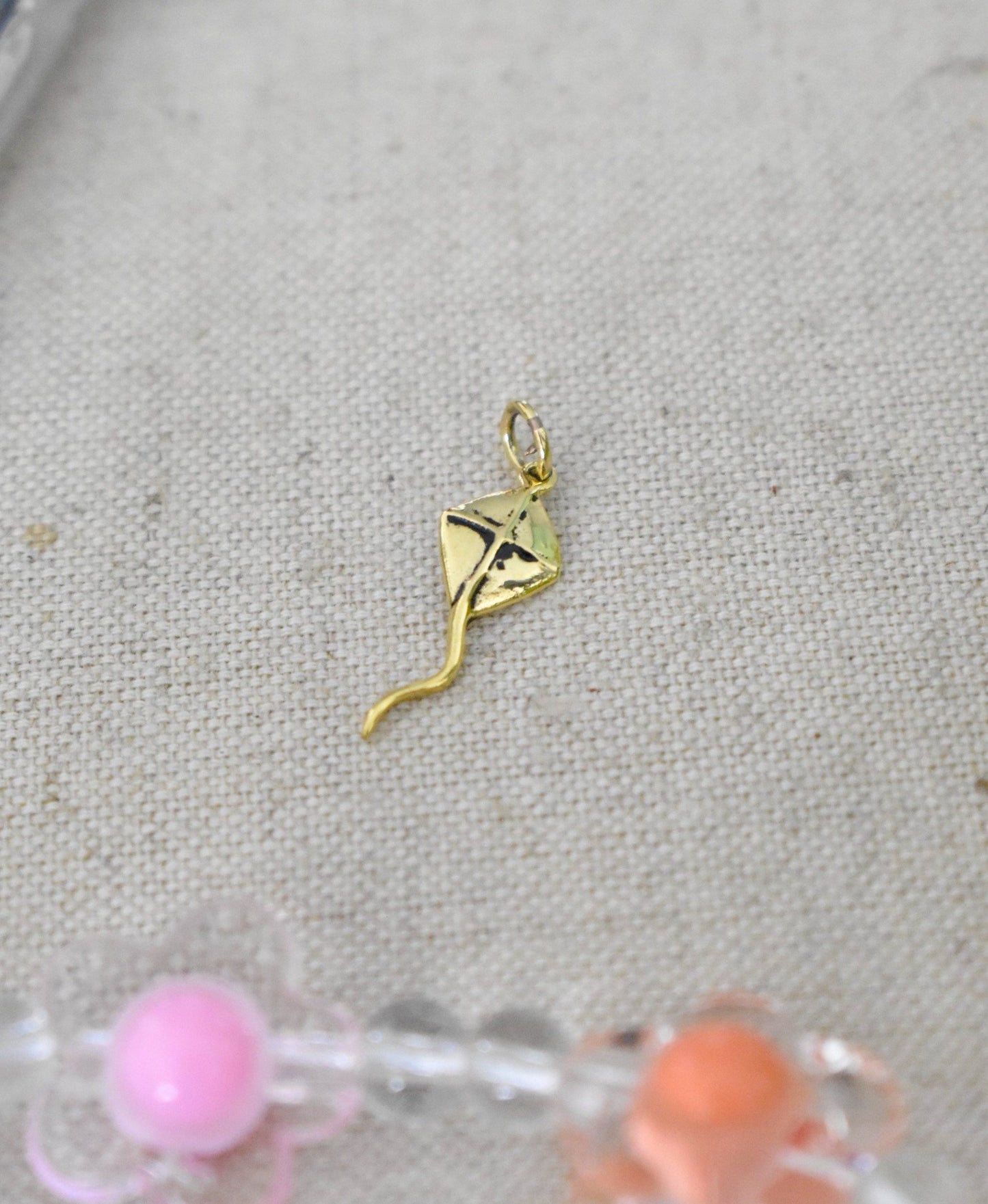Kite Flyer Brass Charm Necklace Pendant Jewelry With Cotton Cord