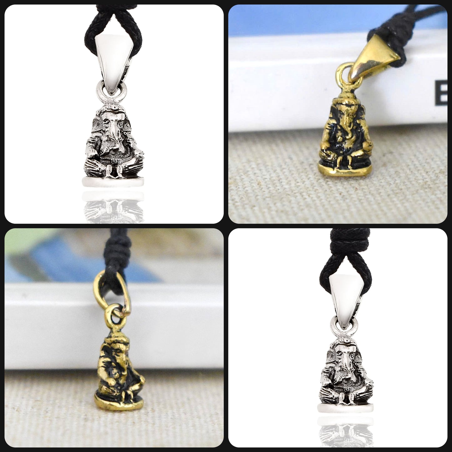 Ganesh Hindu92.5 Sterling Silver Brass Elephant God Necklace Pendant Jewelry