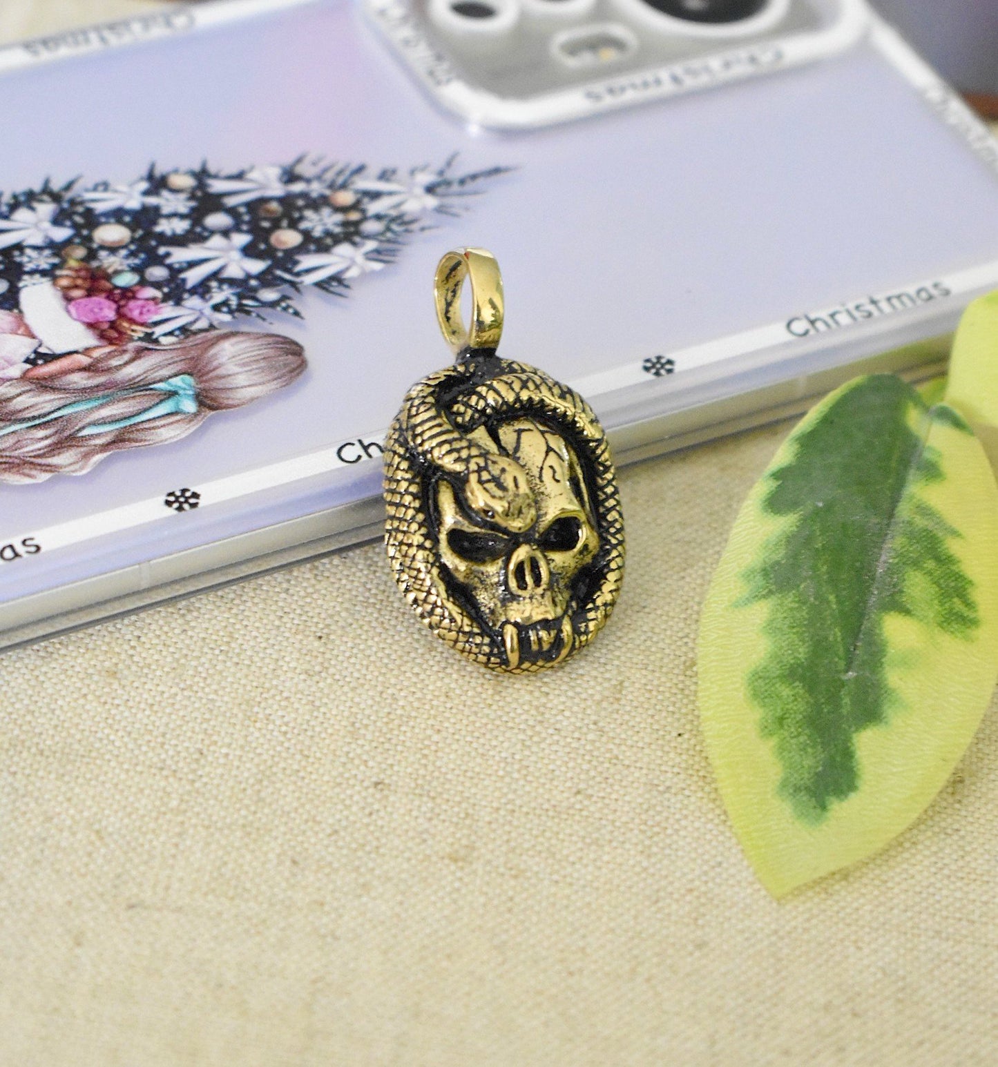 Skull & Snake Silver Pewter Gold Brass Charm Necklace Pendant Jewelry