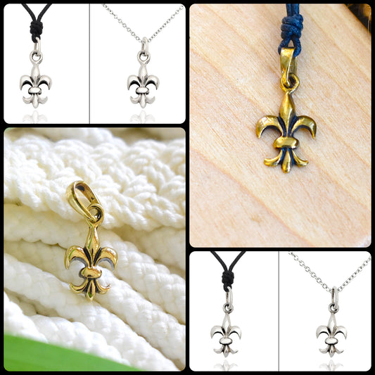 French Fleur De Lis 92.5 Sterling Silver Gold Brass Necklace Pendant Jewelry