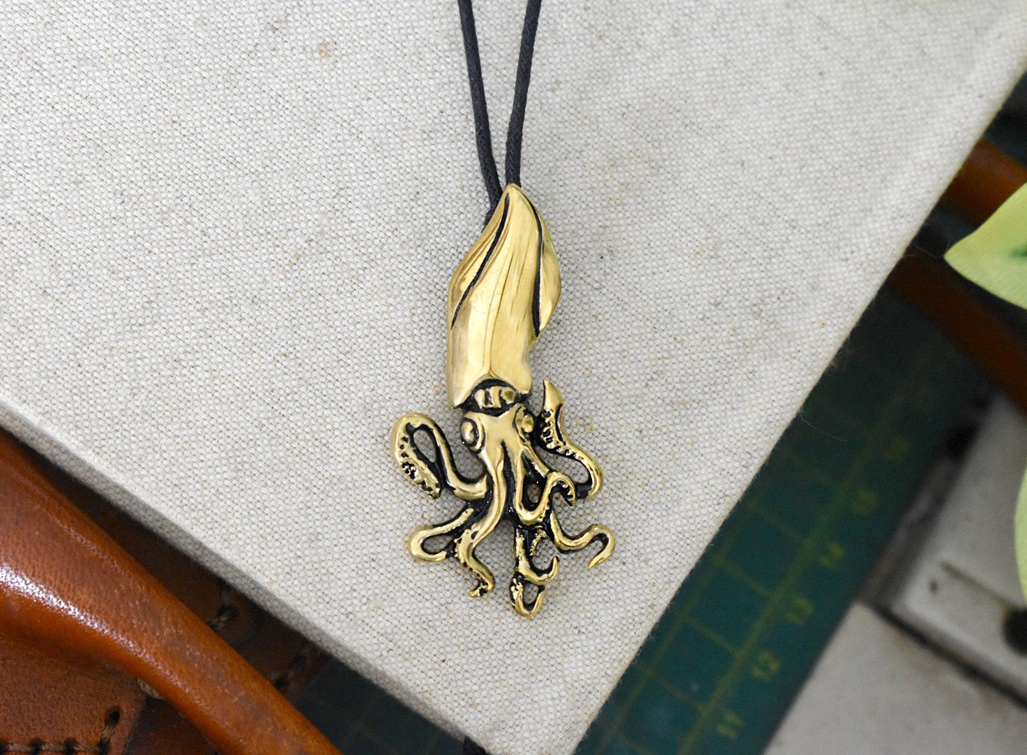 Squid Sea Life Silver Pewter Gold Brass Charm Necklace Pendent Jewelry