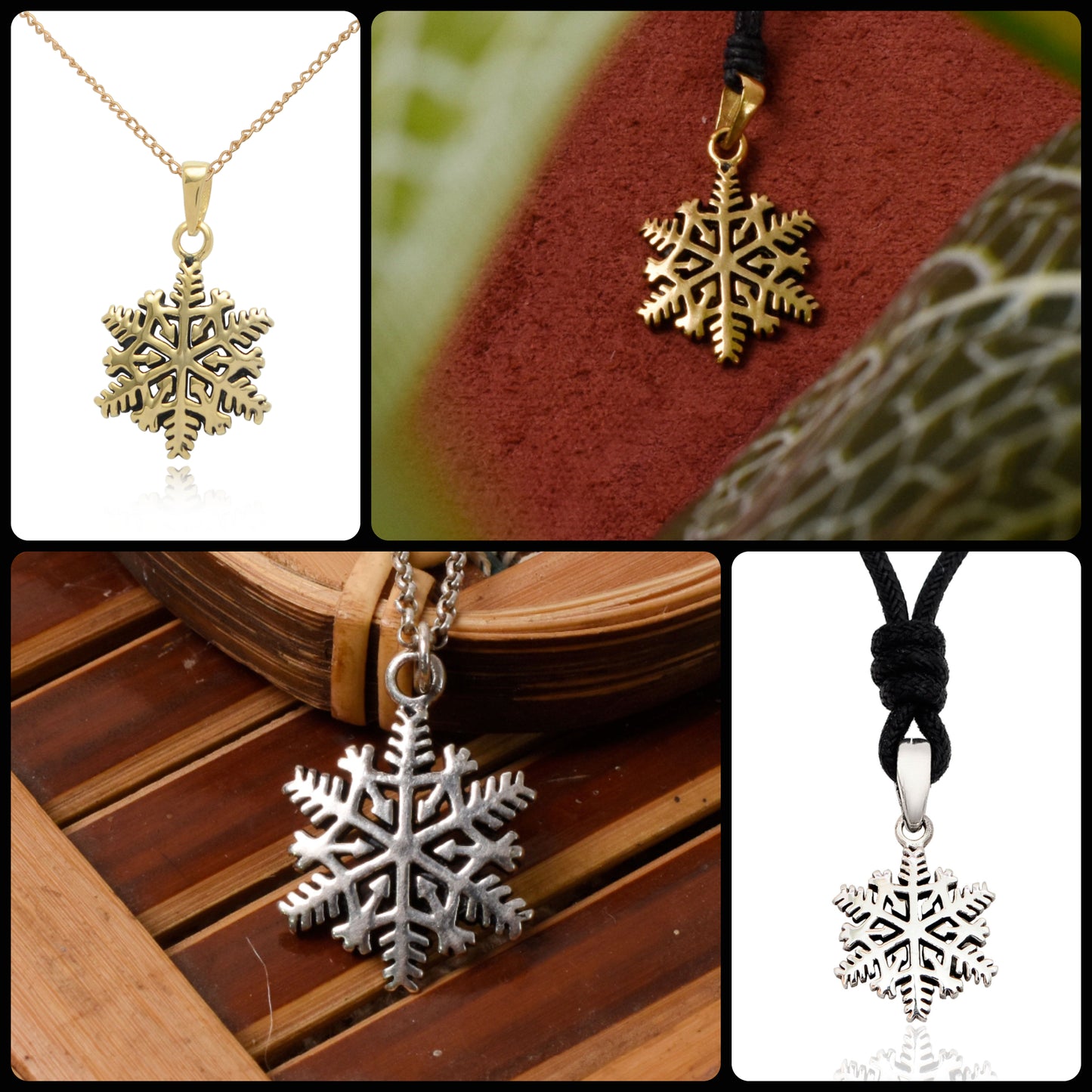 Snow Flake Winter Handmade 92.5 Sterling Silver Brass Necklace Pendant Jewelry